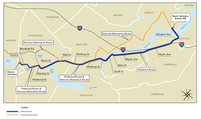Map_Mystic_Woburn_Project Map of the project route.