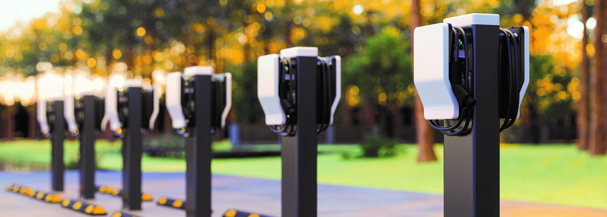 EV charging stations lined up