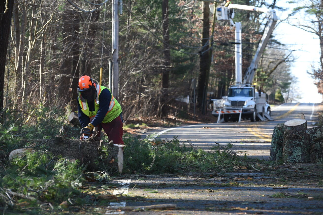 Tree crews clears damage on King Street in Duxbury.