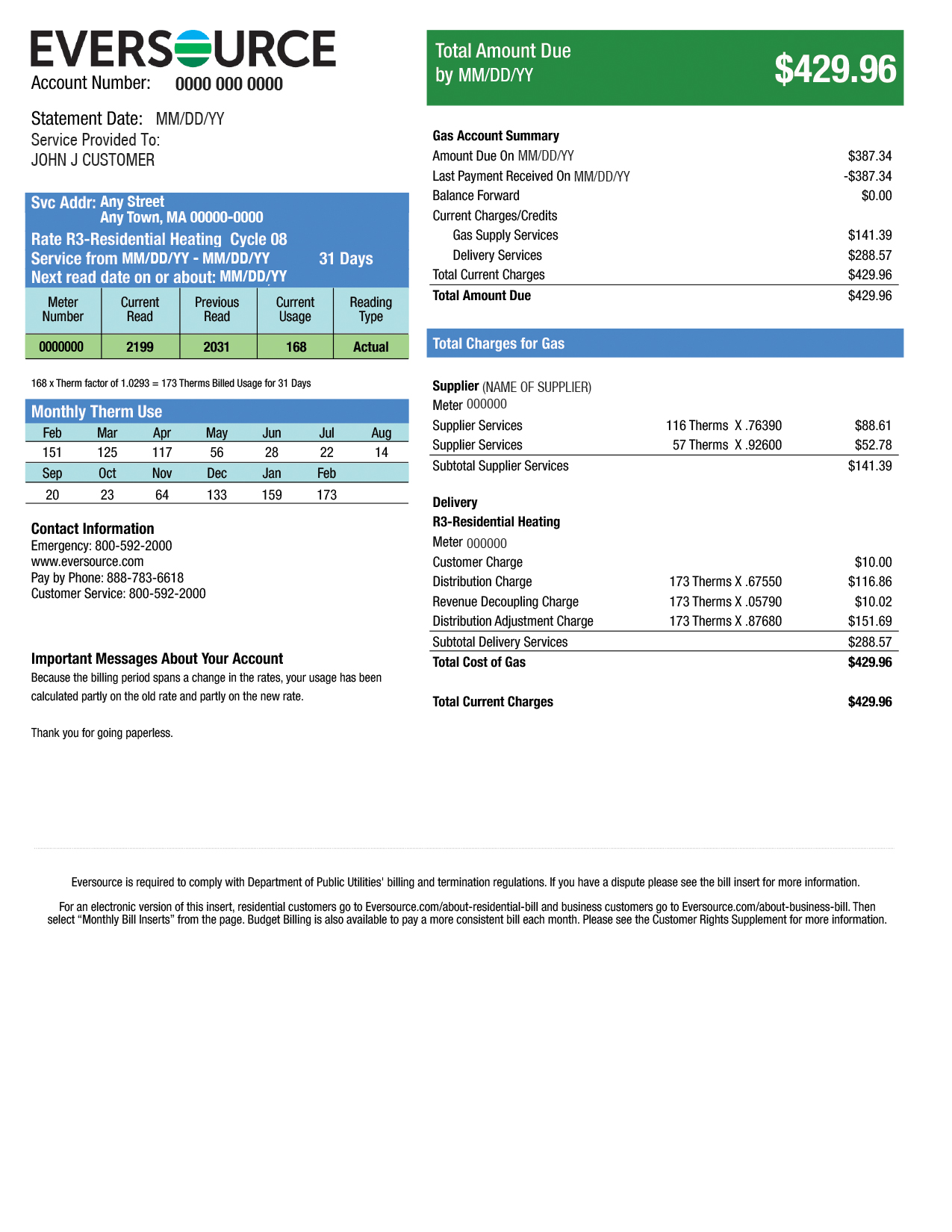 Sample Gas Bill Eversource