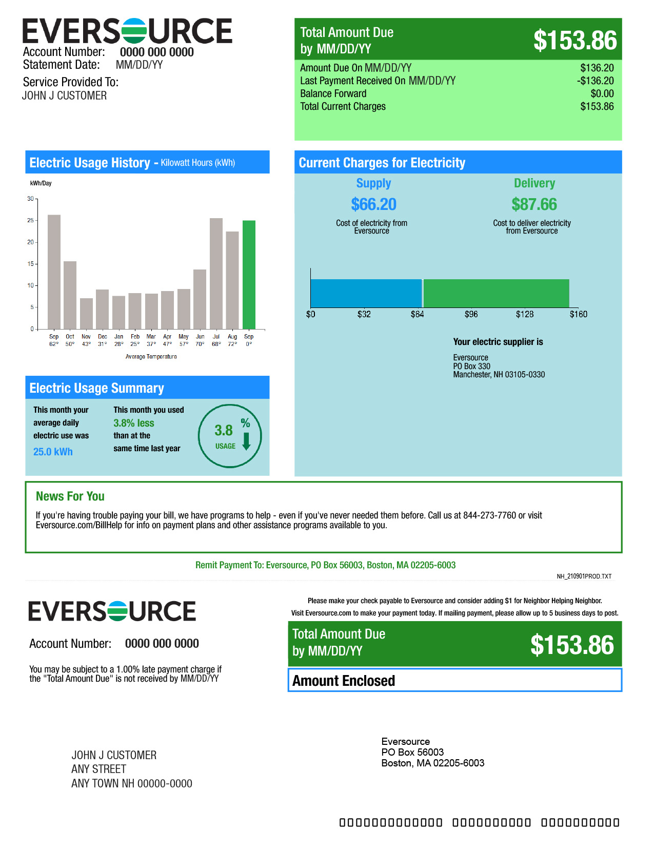 Sample Electric Bill Eversource New Hampshire