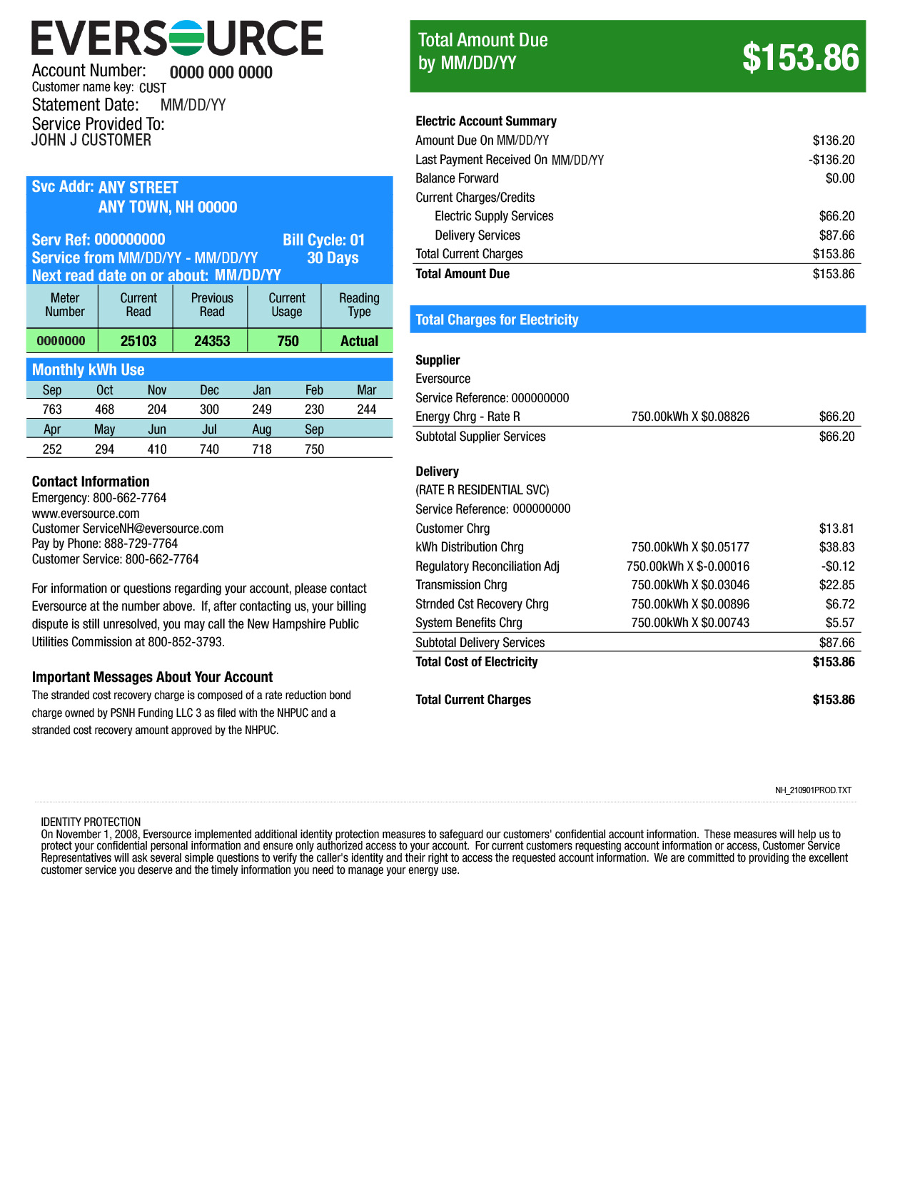 Sample Electric Bill | Eversource - New Hampshire