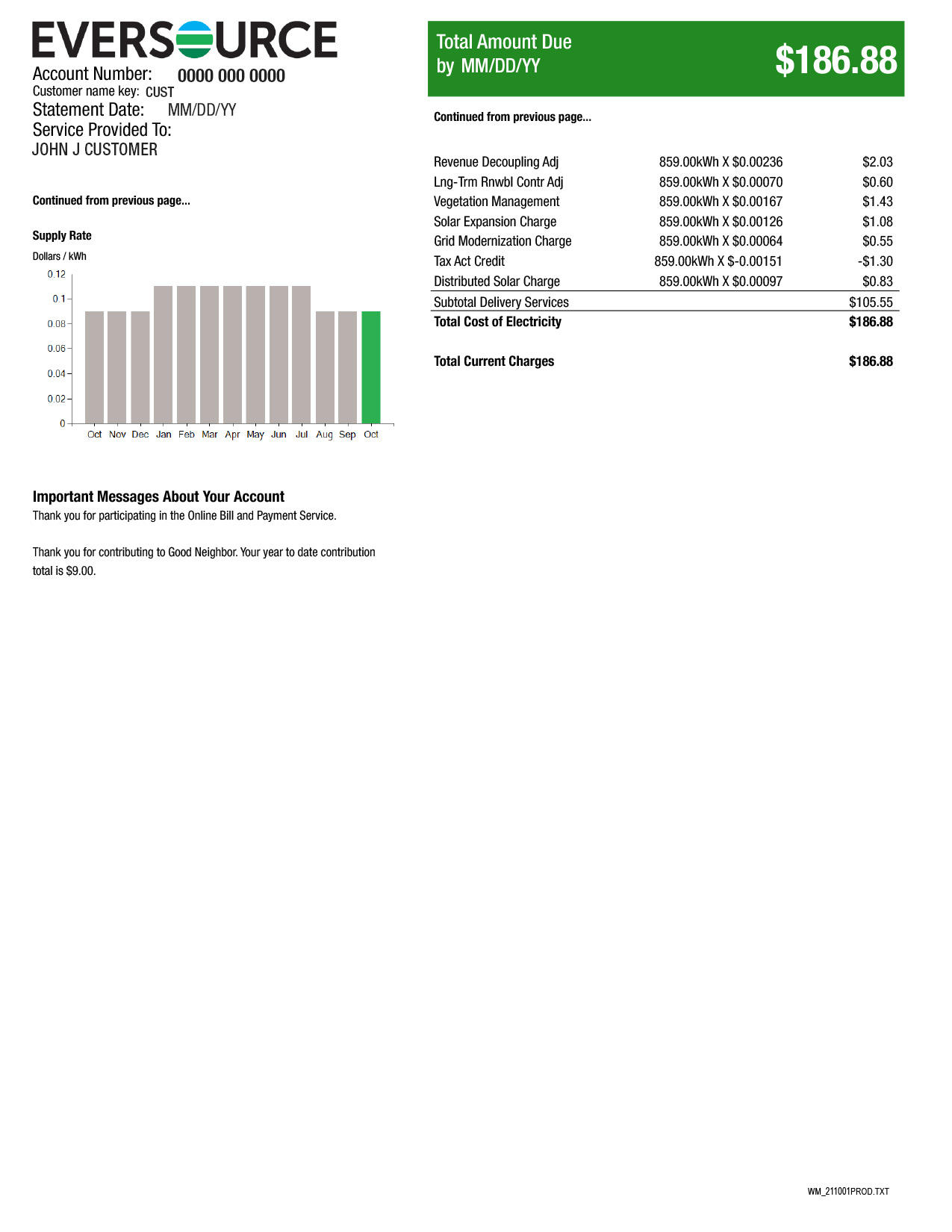 Sample Electric Bill Eversource Western Massachusetts