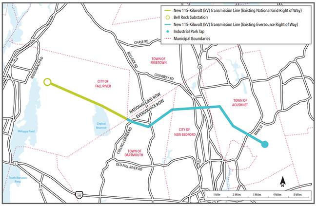Map of the proposed Acushnet to Fall River Reliability Project.