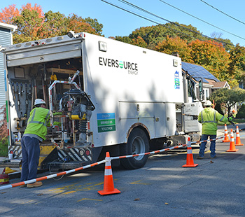 hyde-park-crews-esg Eversource crews do natural gas repair work in Hyde Park, Massachusetts.