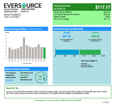 Screenshot of a sample Eversource electric bill