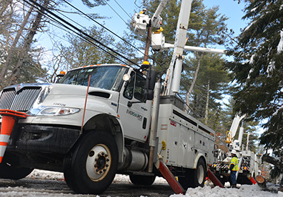 Eversource crews working to repair damage in Kingston after Winter Storm Skylar.