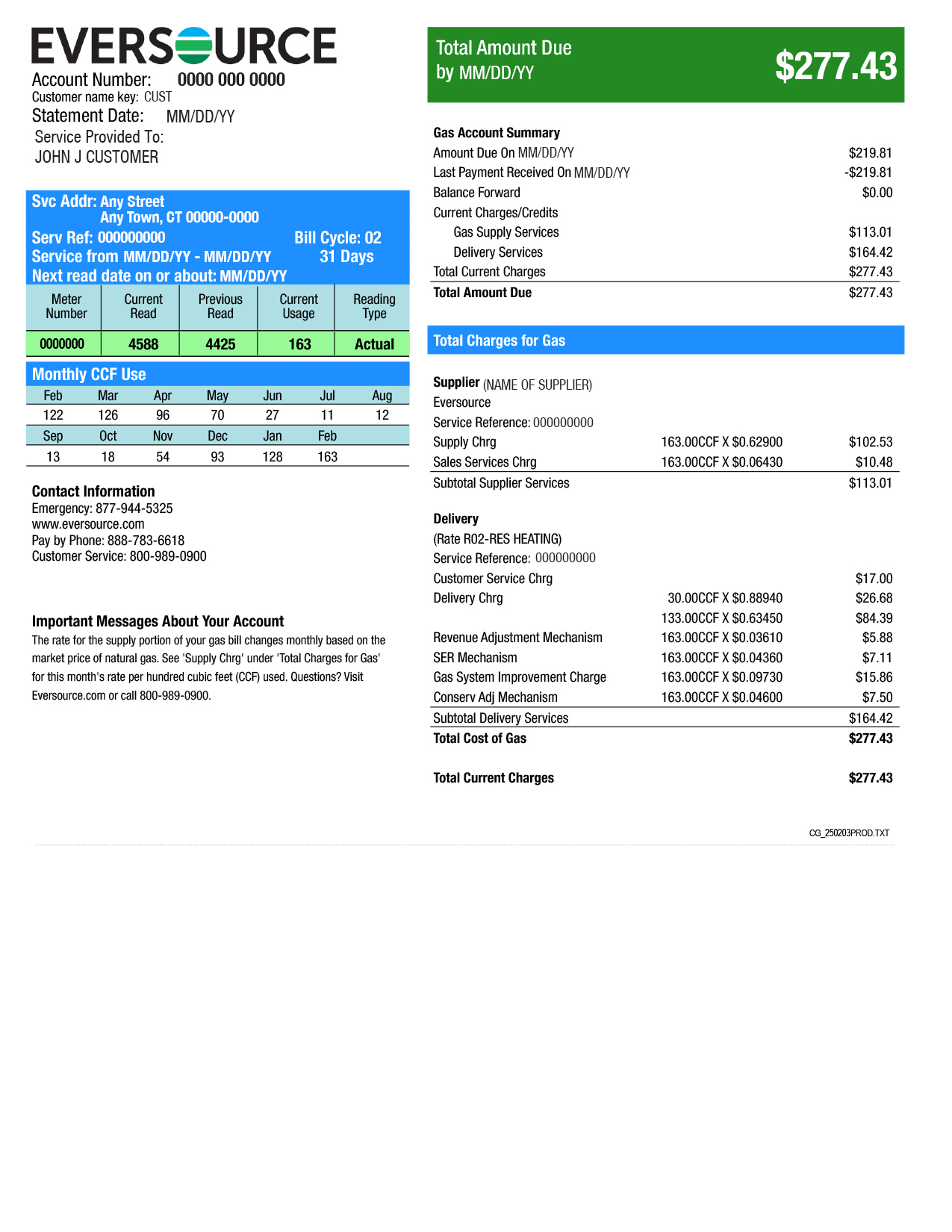 Understanding My Gas Bill | Example CT Bill | Eversource