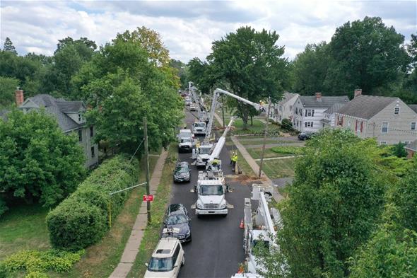 Drone Shot of Bucket Trucks