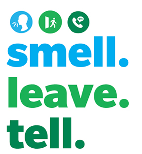 Gas safety icon demonstrating smell leave tell