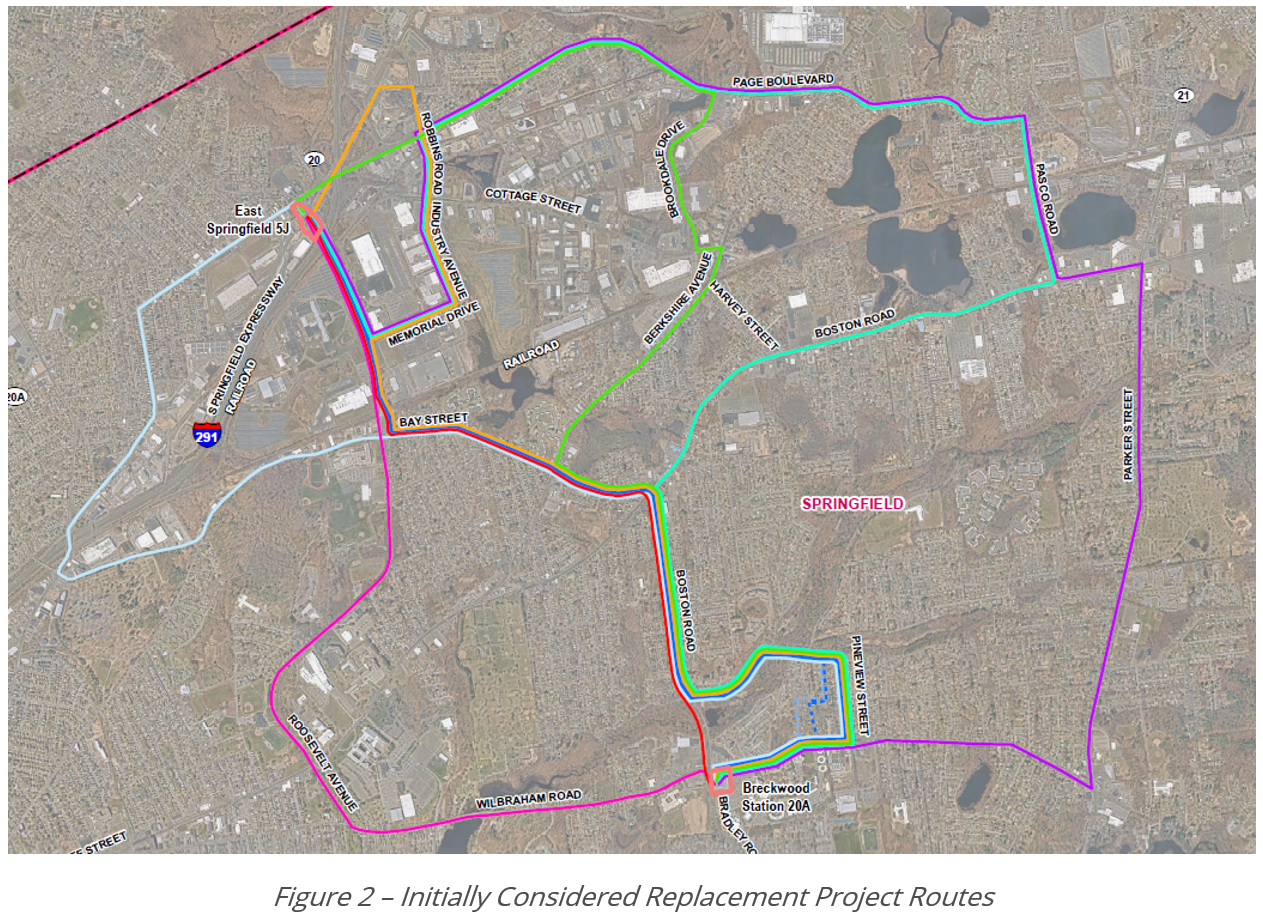 A graphical depiction of all initially considered project routes.