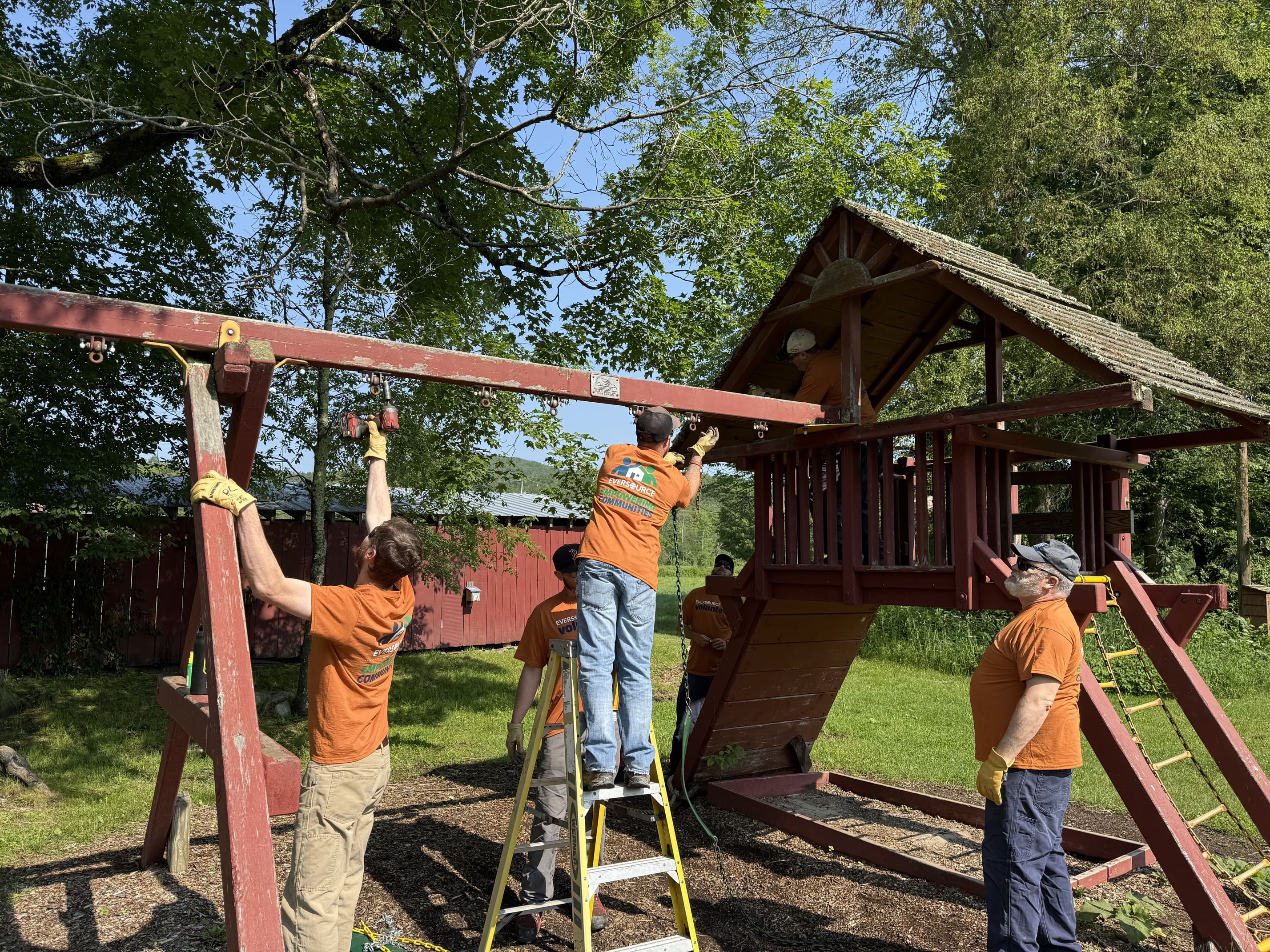 Volunteers helped disassemble a swing set and weed garden beds at Stonewall Farm in Keene, New Hampshire, in June 2025.