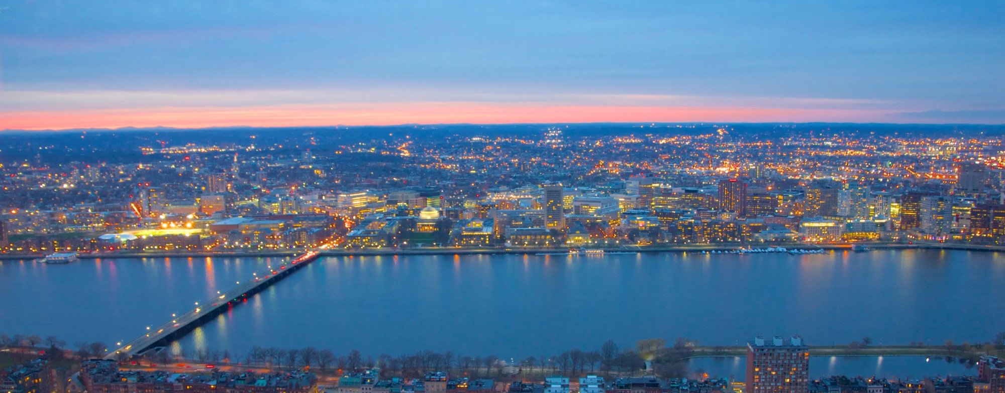 The Boston skyline illuminated