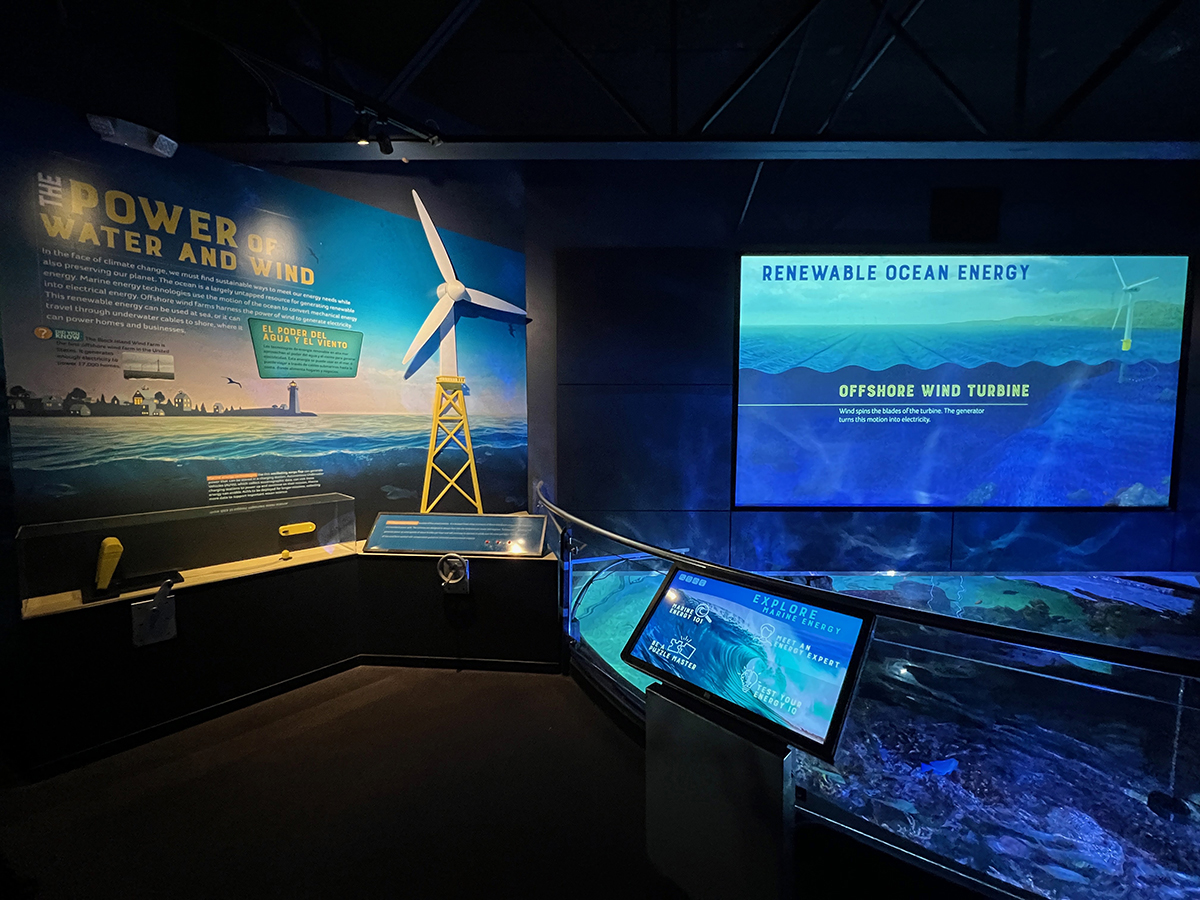 A display in the aquarium about offshore wind