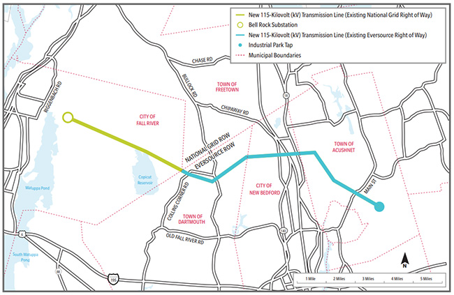 acushnet-fall-river-map Map of the proposed Acushnet to Fall River Reliability Project.