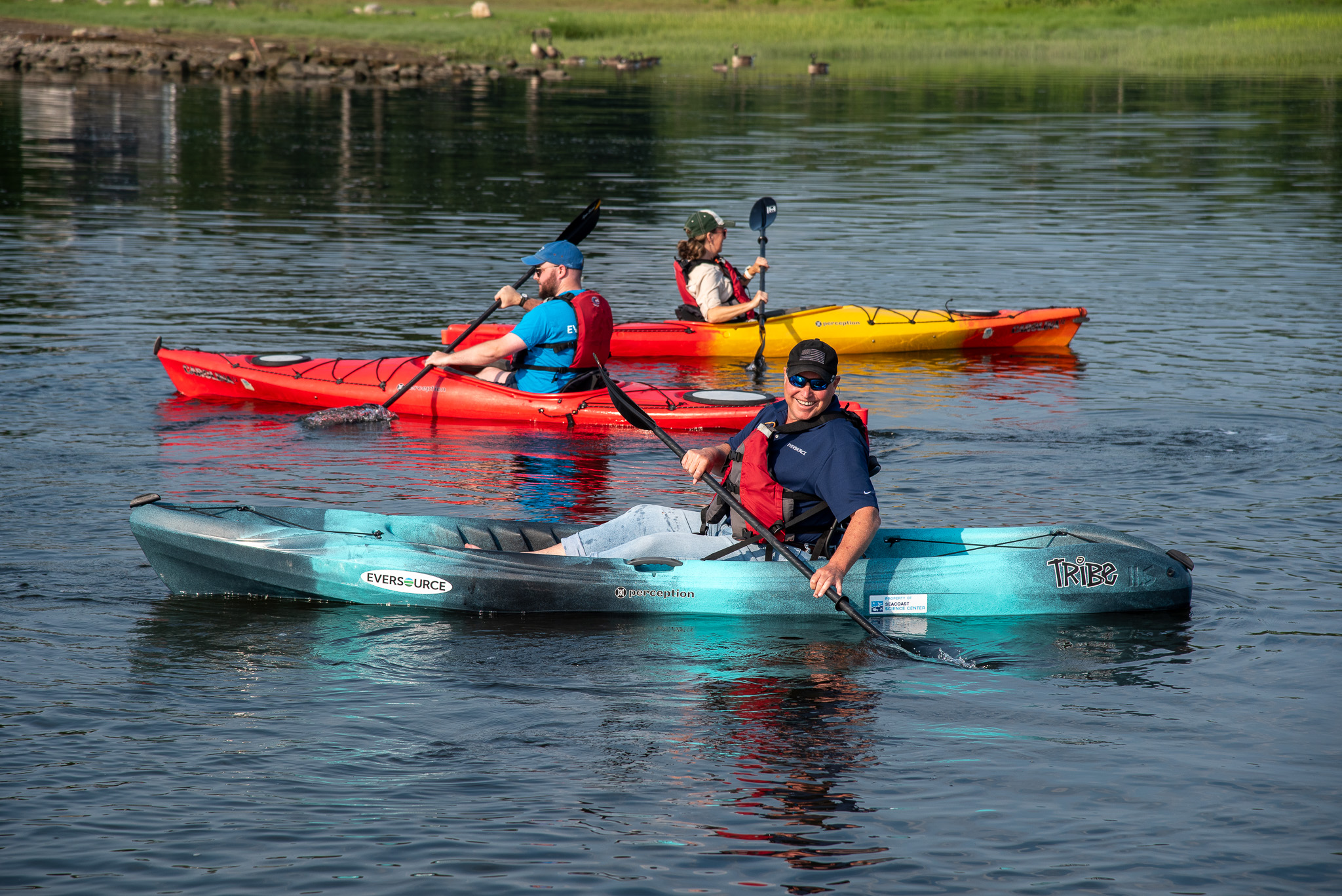 Smiling kayakers