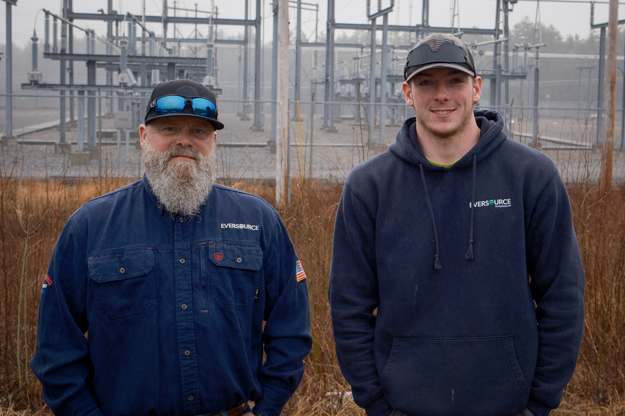 Foreman Jason Stickney (left) and lineworker Ben Boudette (right).
