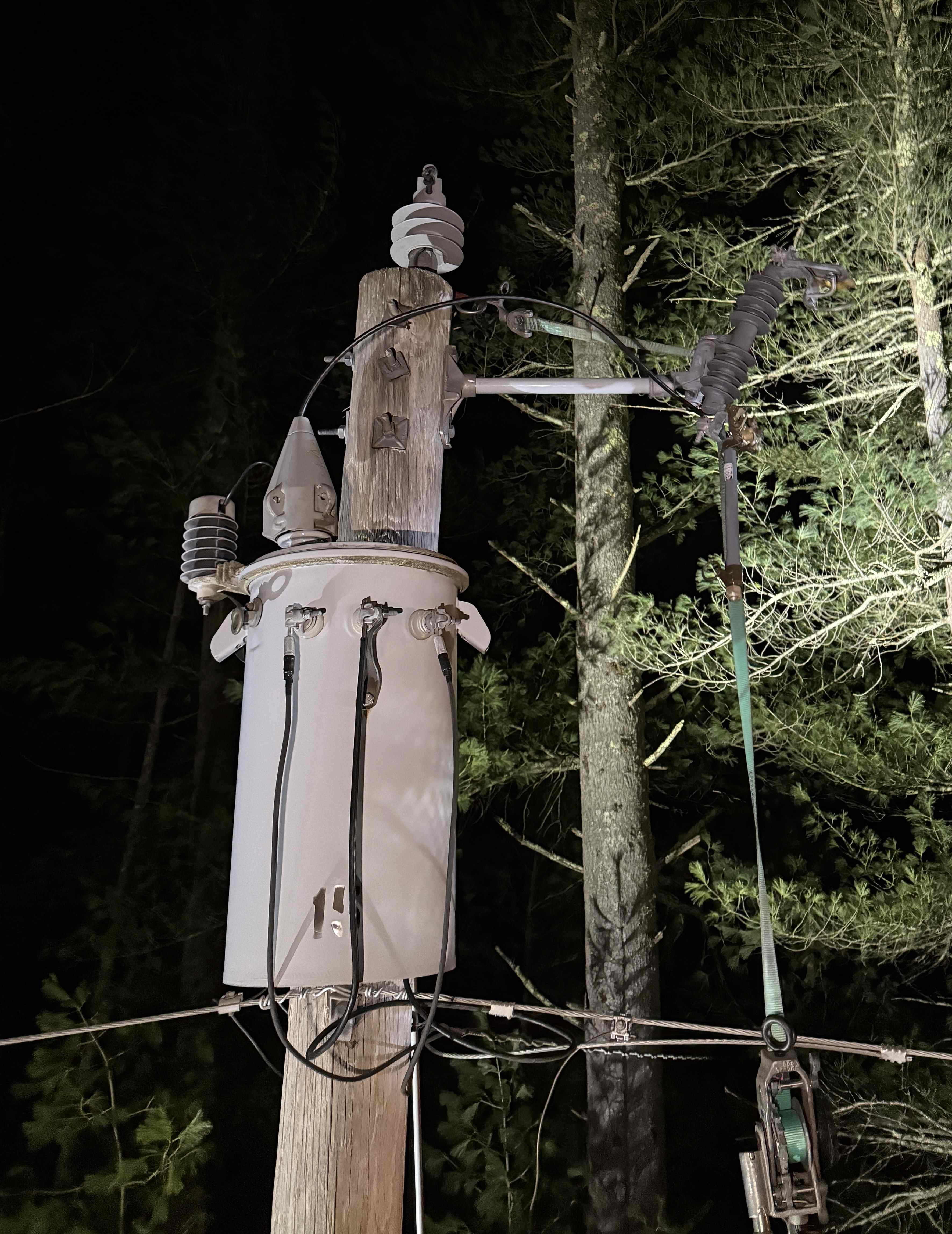 The primary wire was ripped off of the top of the utility pole.